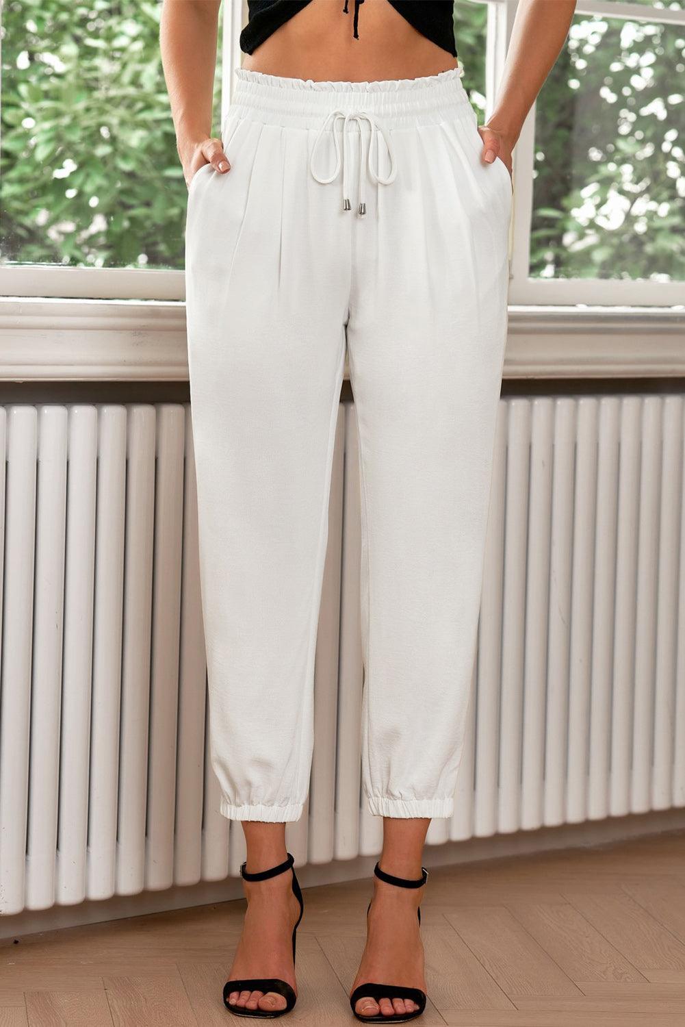 Drawstring Paperbag Waist Cropped Tapered Pant - Pant