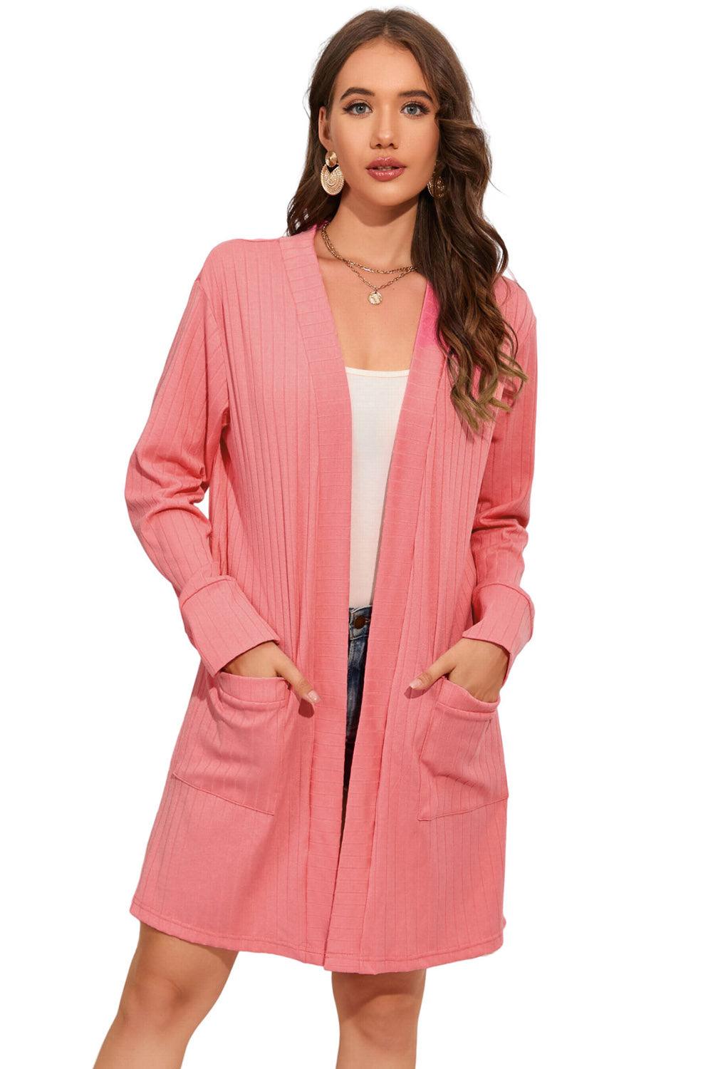 Open Front Longline Cardigan with Pockets - Cardigan