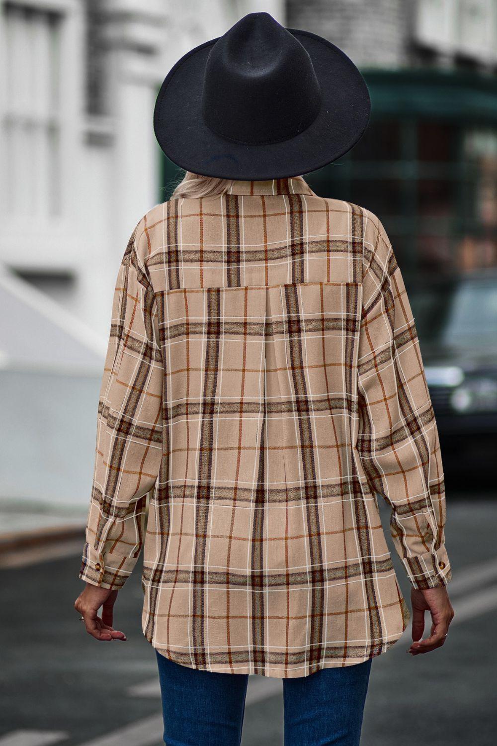 Plaid Collared Long Sleeve Shirt - Shirt