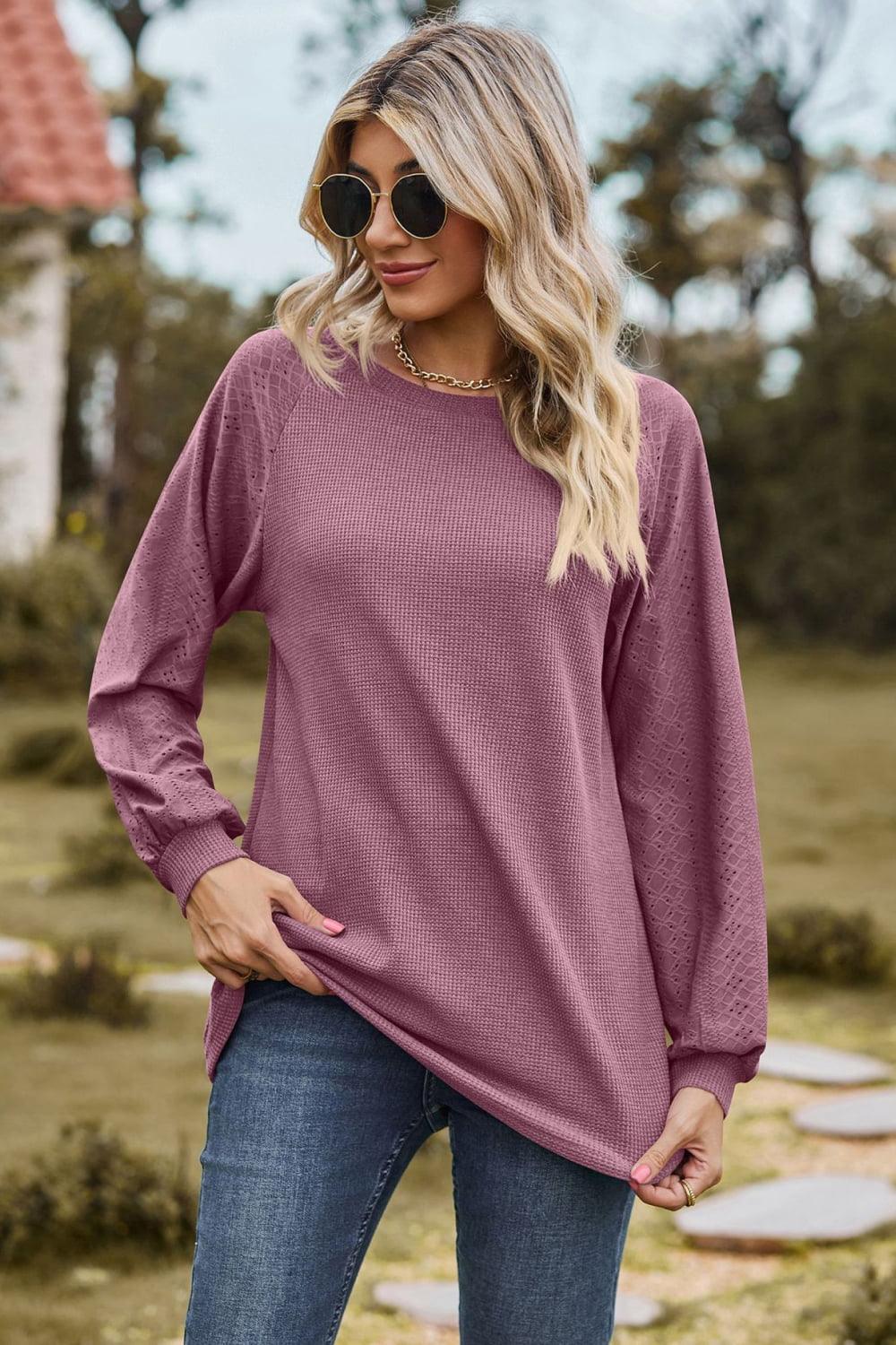 Round Neck Raglan Sleeve Top - Top