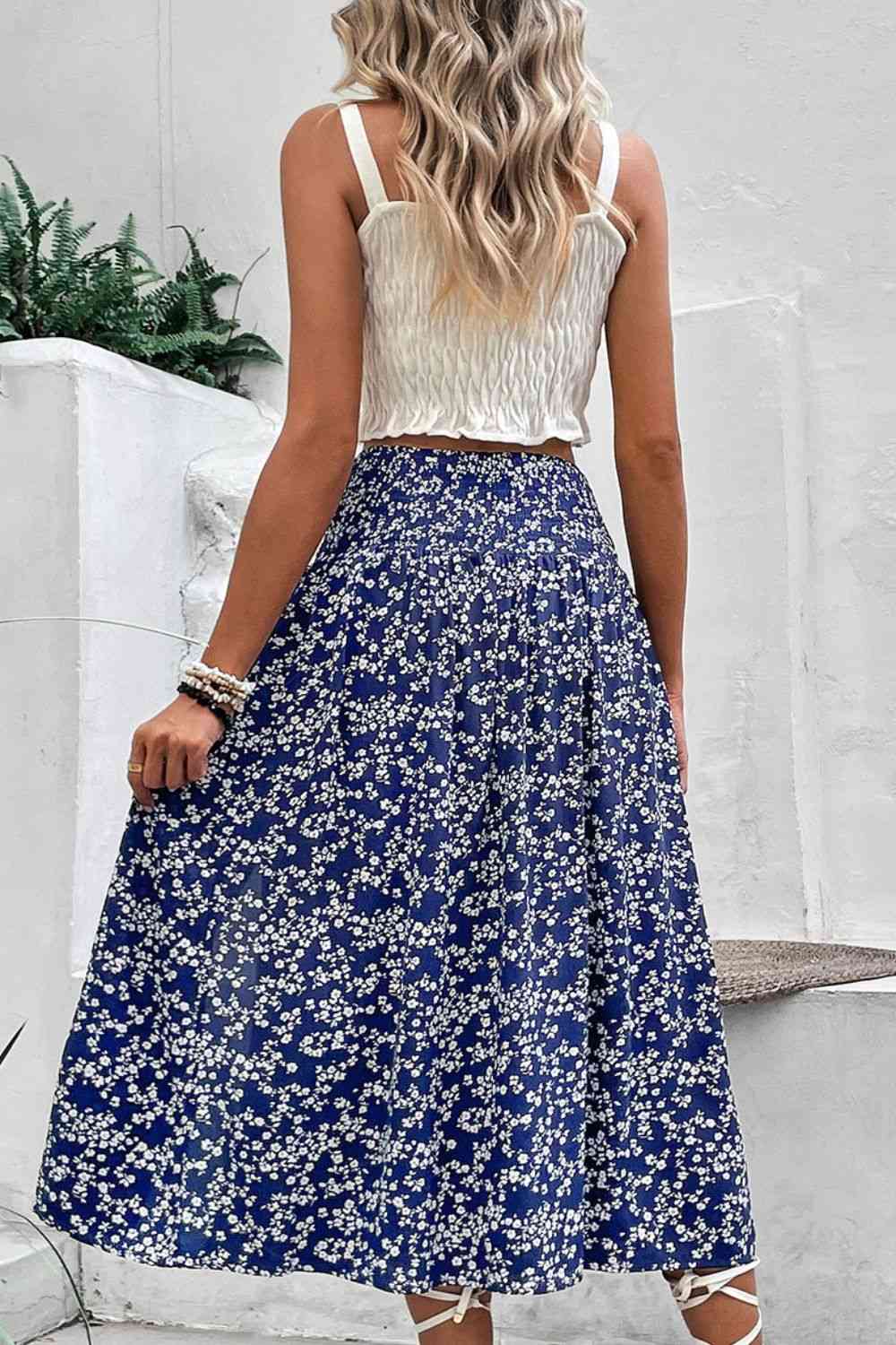 Ditsy Floral Slit High Waist Midi Skirt