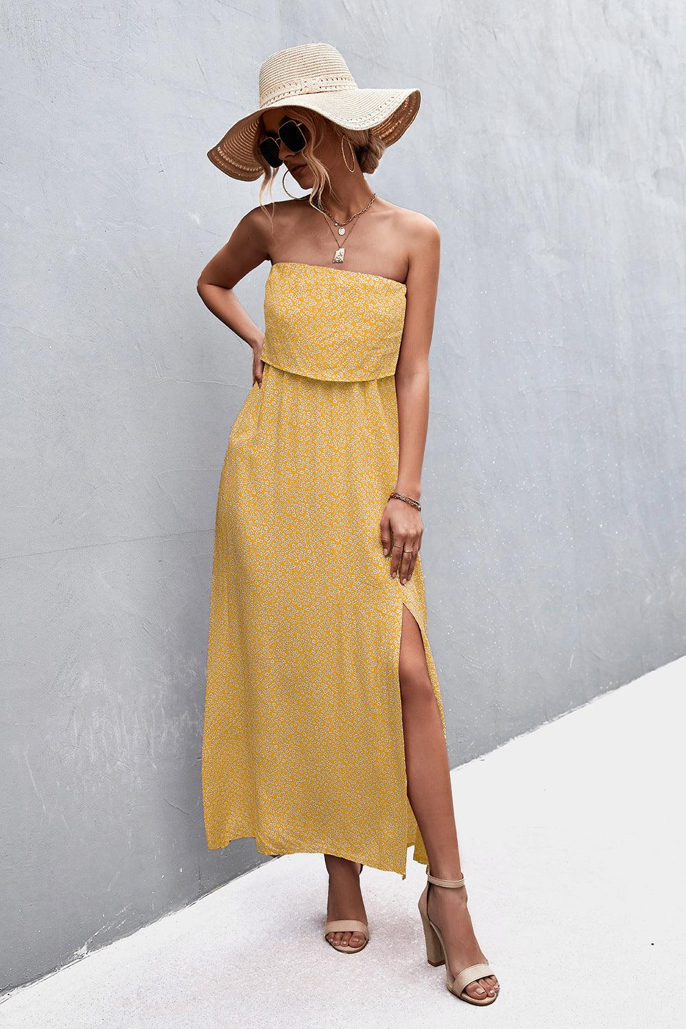 Layered Strapless Split Maxi Dress - Dresses