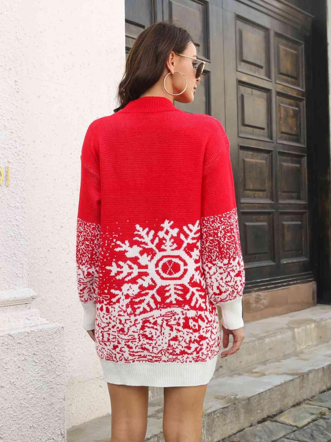 Christmas Snowflake Mock Neck Sweater Dress - Dresses