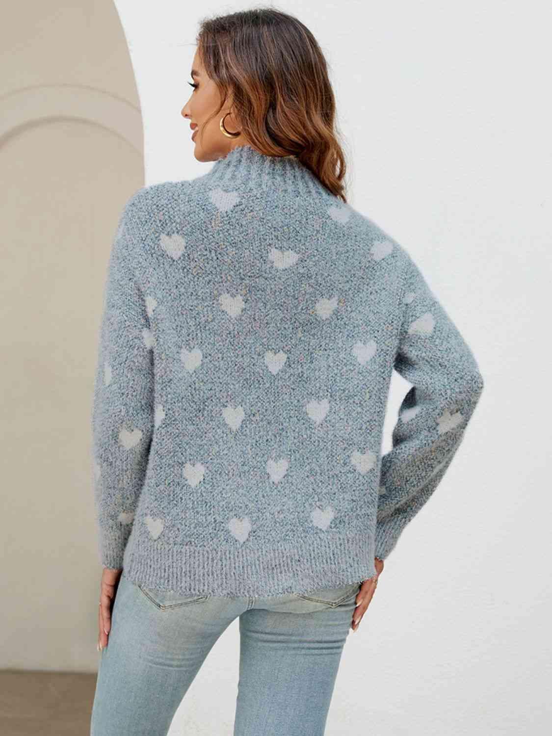 Heart Mock Neck Sweater - Sweater