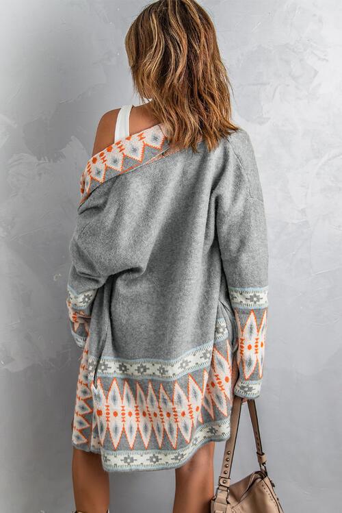 Geometric Pattern Open Front Coat - Coat