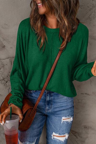 Double Take Round Neck Long Sleeve Top - Top