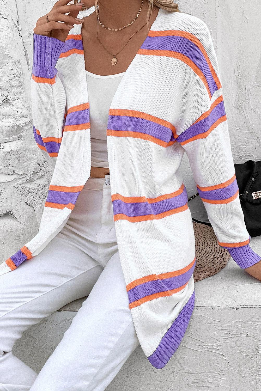 Striped Longline Knit Cardigan - Cardigan