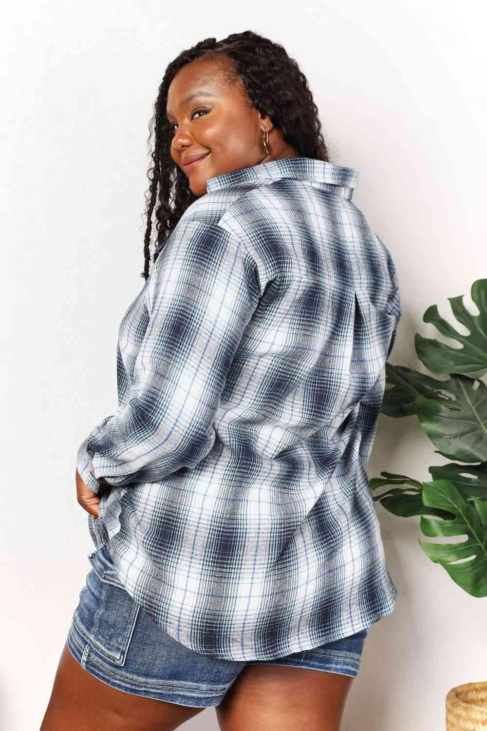 Double Take Plaid Dropped Shoulder Shacket - Shirt