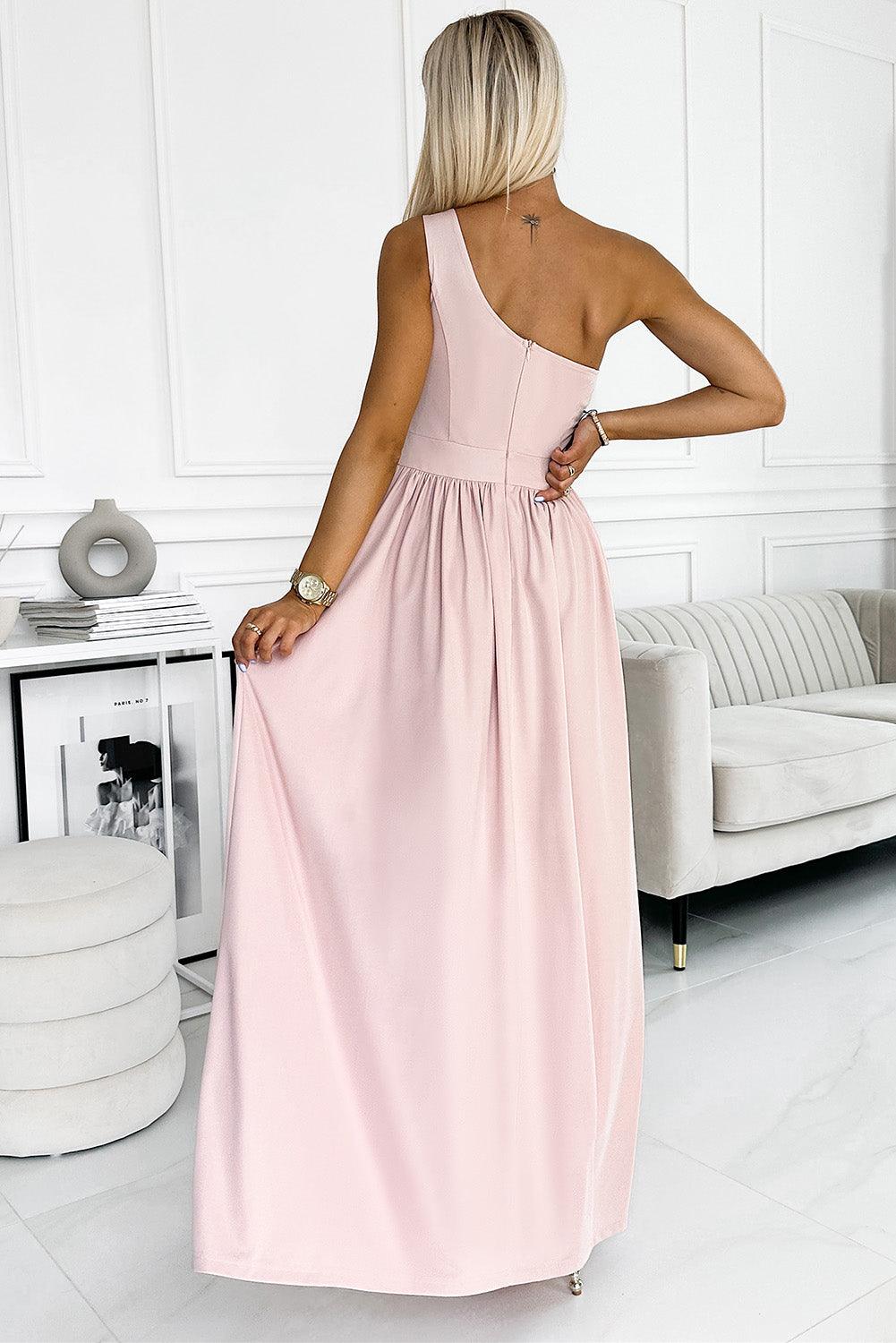 One-Shoulder Slit Maxi Dress - Dresses