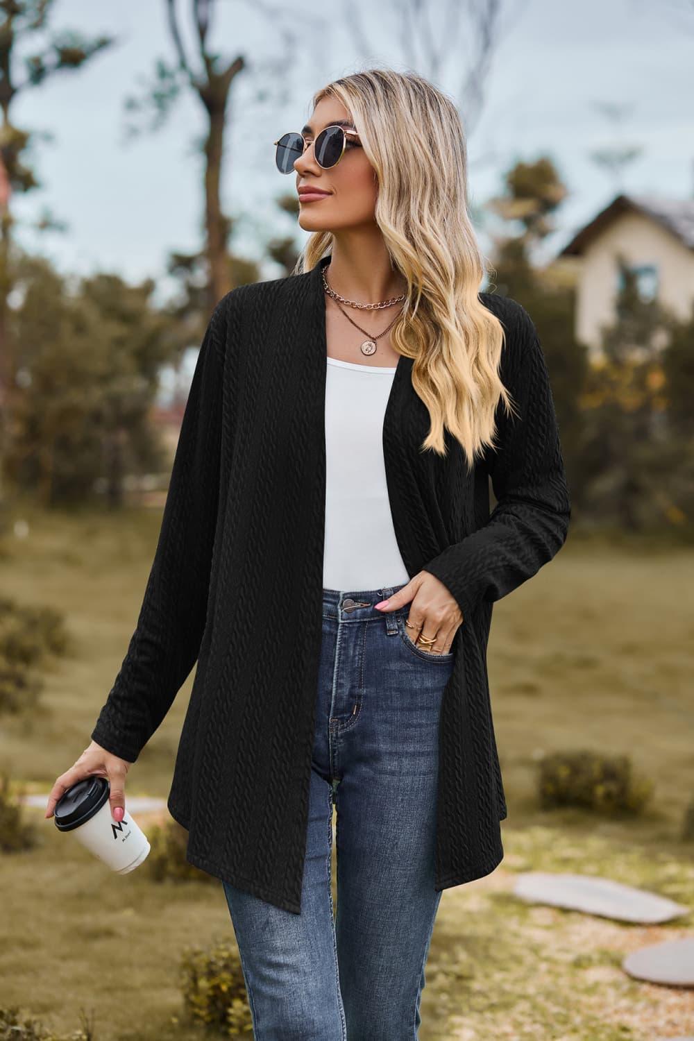 Open Front Long Sleeve Cardigan - Cardigan