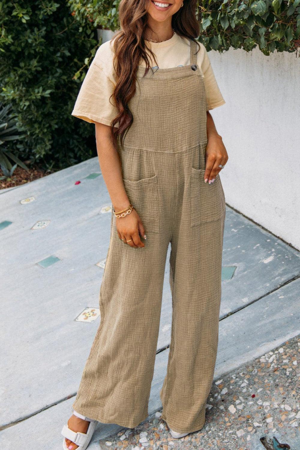 Wide Leg Front Pocket Jumpsuit - Jumpsuit