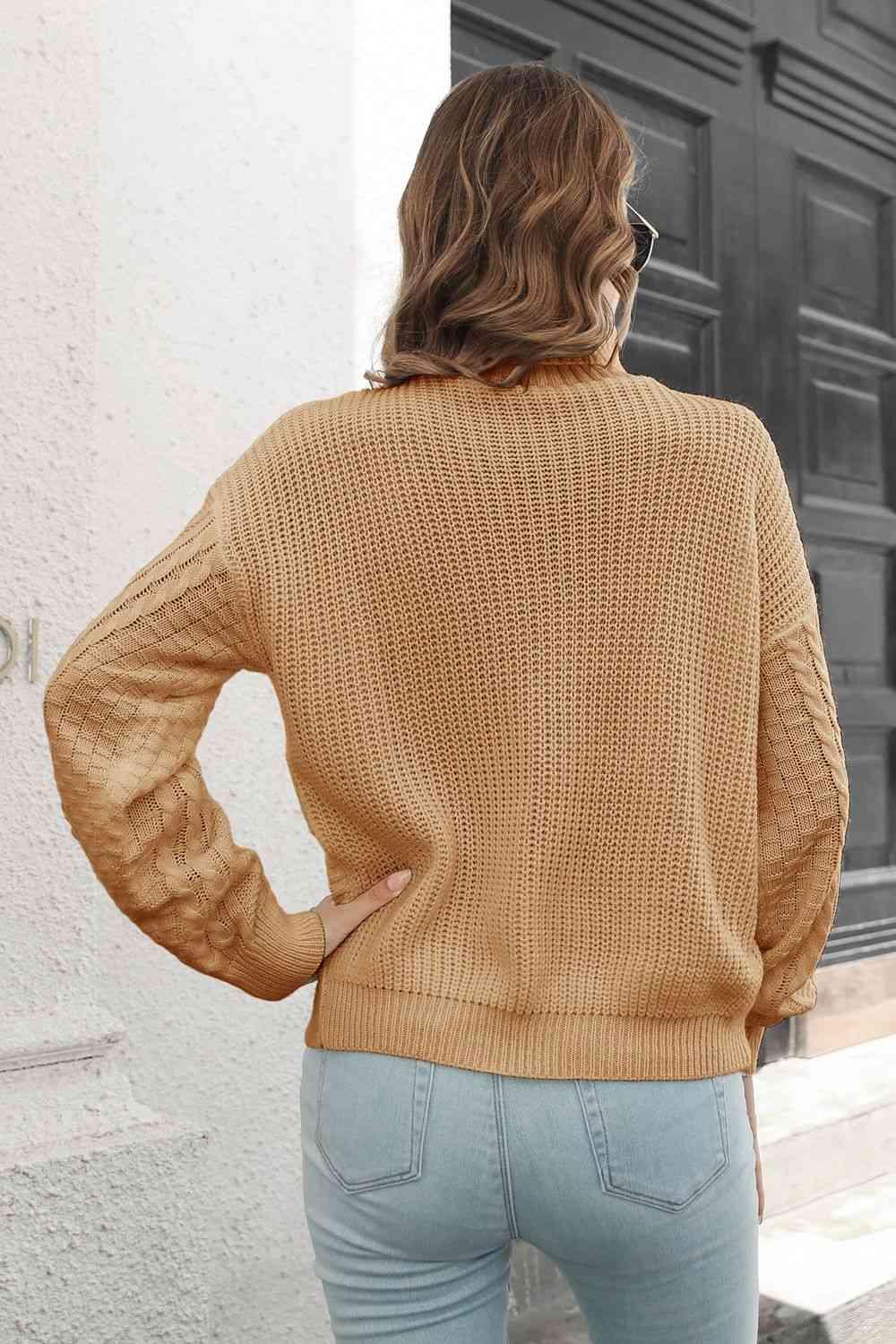 Cable-Knit Turtleneck Sweater - Sweater