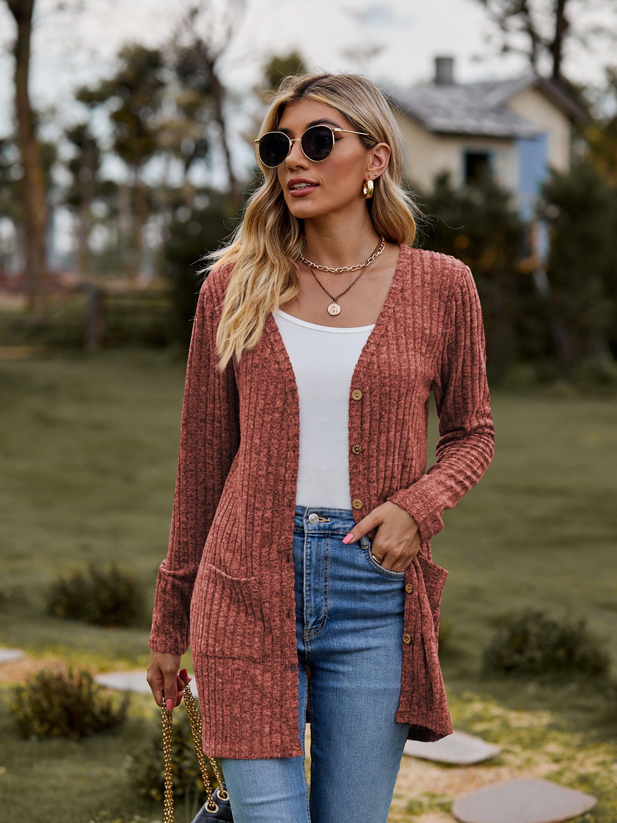 Ribbed Button-UP Cardigan with Pockets - Cardigan