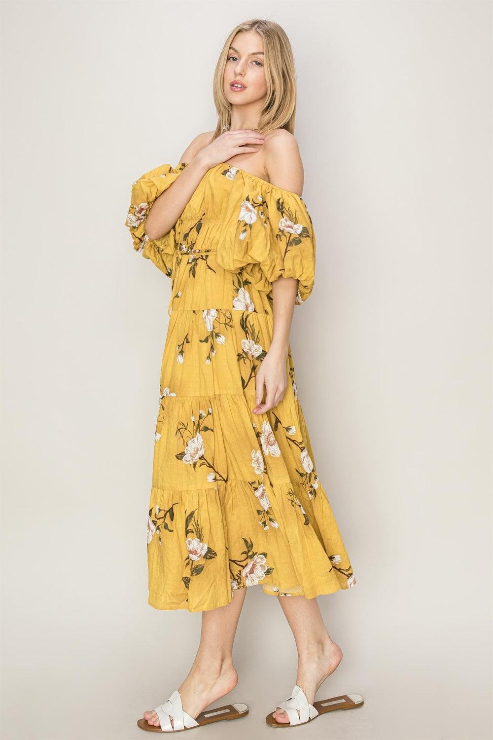 HYFVE Floral Puff Sleeve Tiered Midi Dress - Dresses