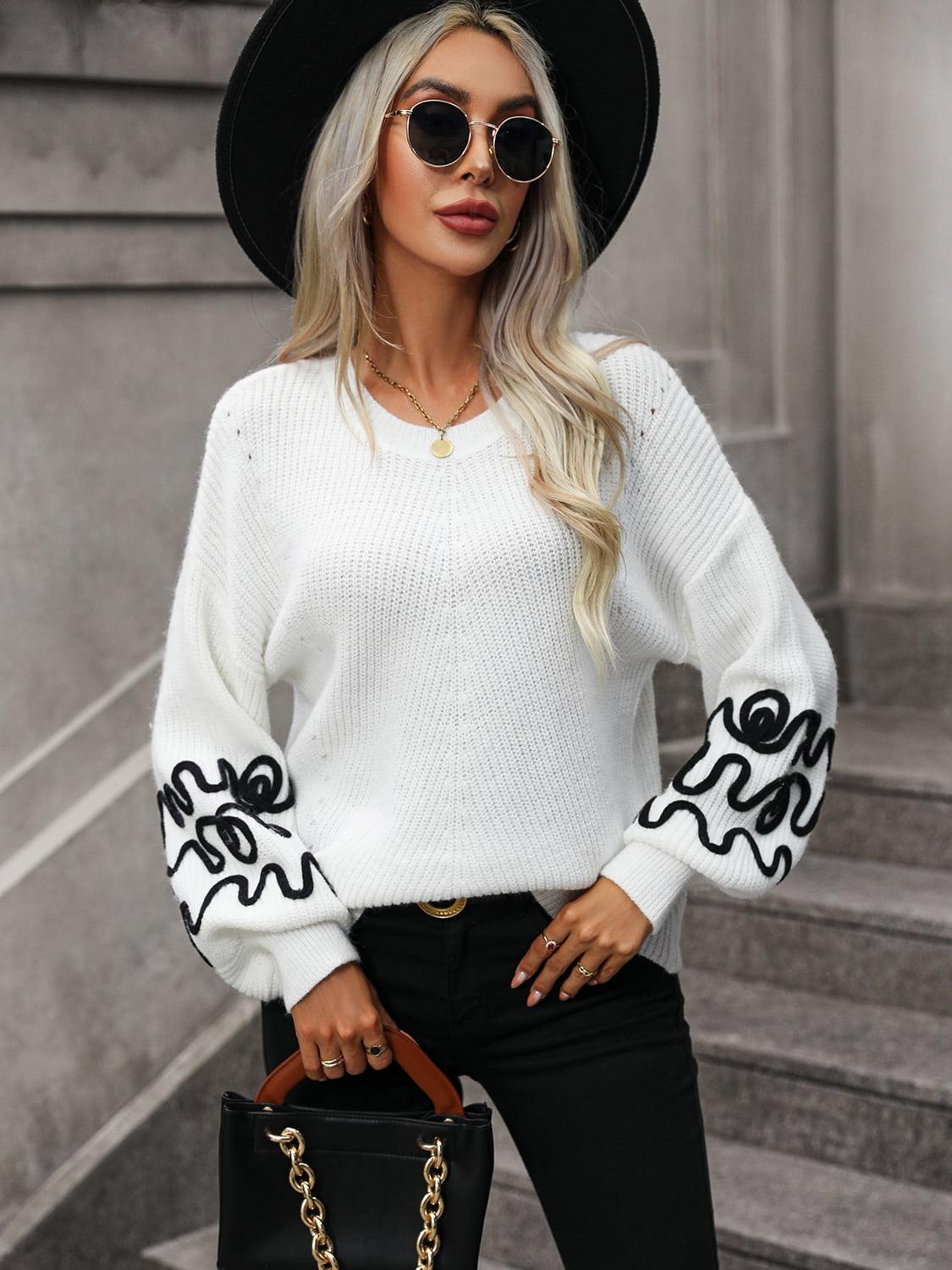 Drop Shoulder Round Neck Ribbed Sweater - Sweater