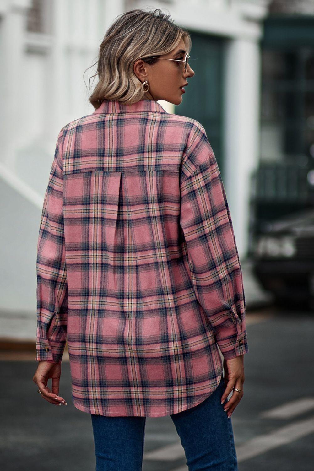 Plaid Collared Long Sleeve Shirt - Shirt