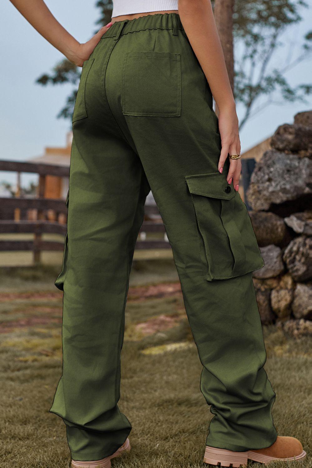 Loose Fit High Waist Cargo Pants Straight Leg Jeans - Jeans