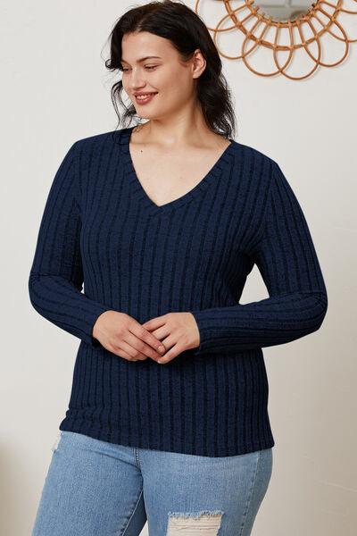 Basic Bae Ribbed V-Neck Long Sleeve Top - Top