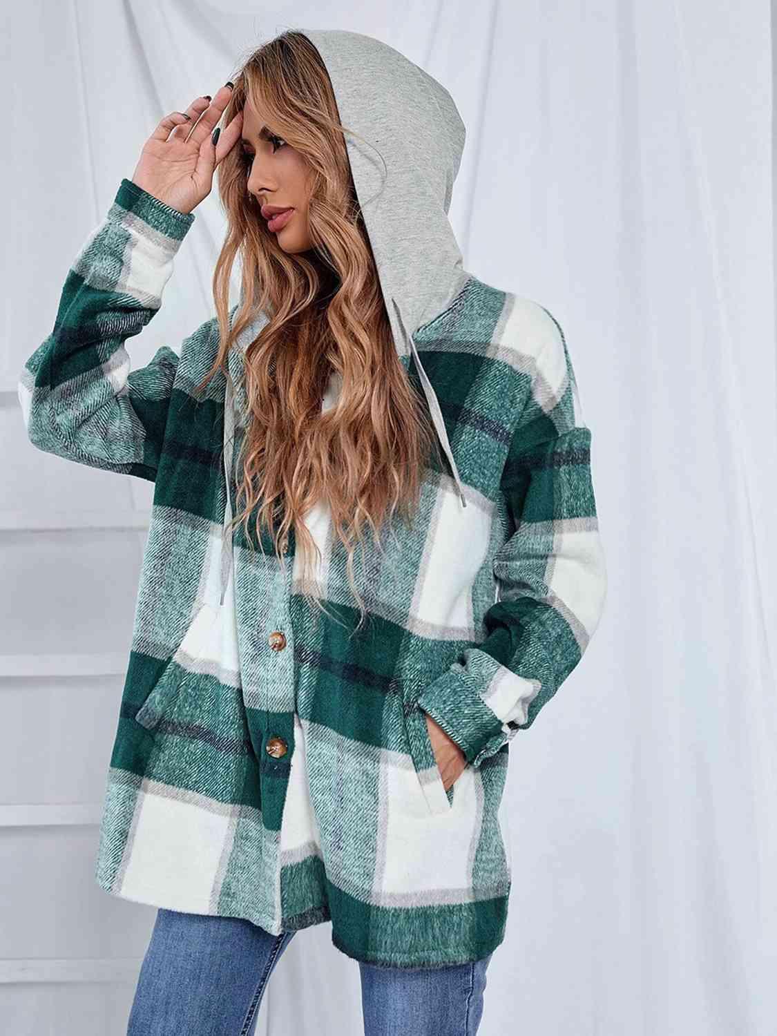 Plaid Hooded Shacket - Jacket