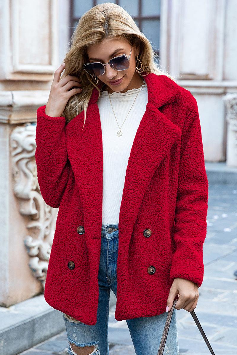 Full Size Lapel Collar Sherpa Coat - Coat