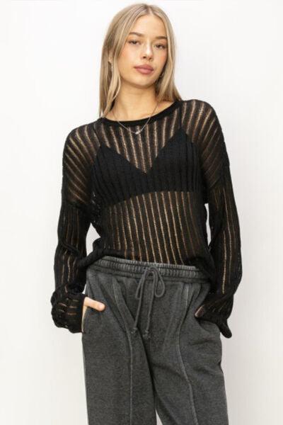 HYFVE Openwork Ribbed Long Sleeve Knit Top - Top