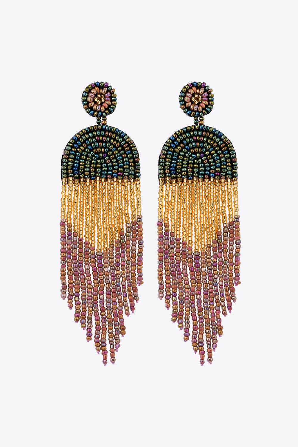 Beaded Fringe Dangle Earrings - Earring