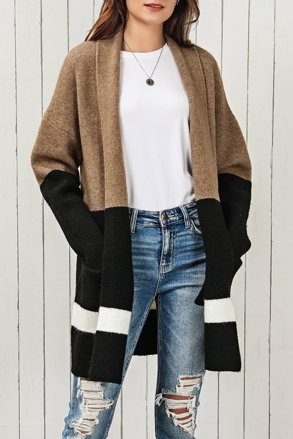 Color Block Open front Longline Cardigan - Cardigan