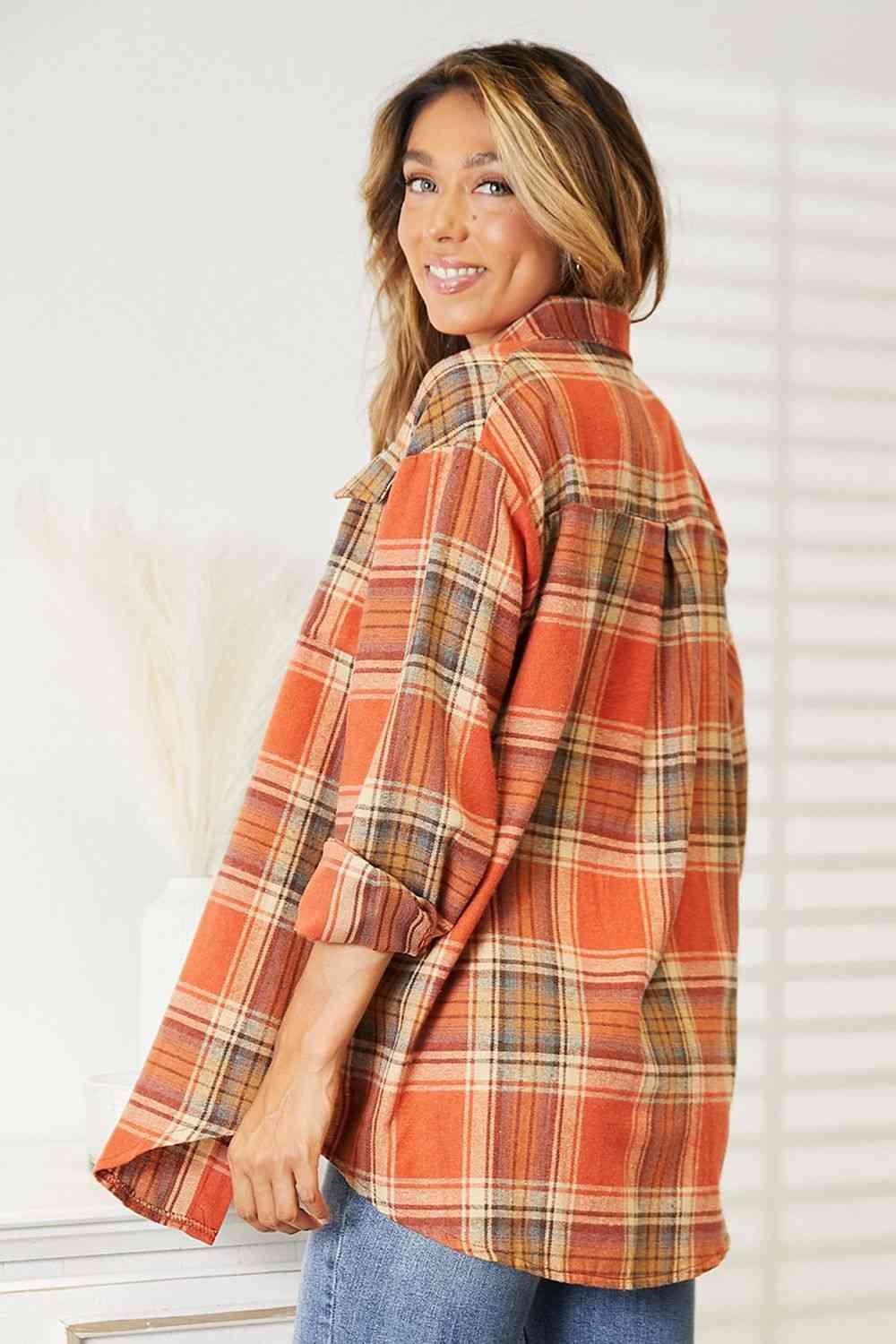 Double Take Plaid Dropped Shoulder Shacket - Shirt