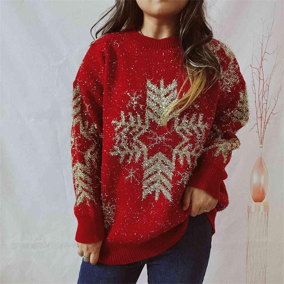 Christmas Snowflake Pattern Sweater - Sweater