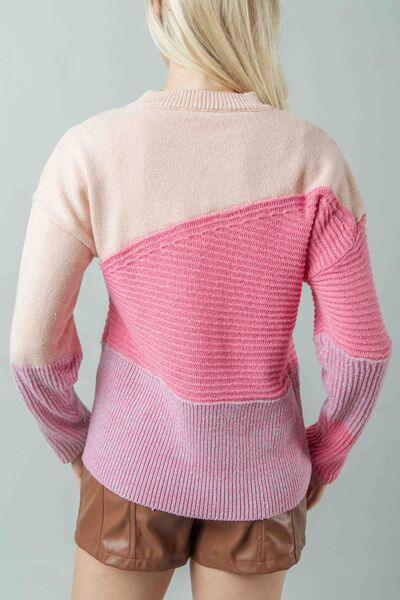 VERY J Color Block Mock Neck Sweater - Sweater