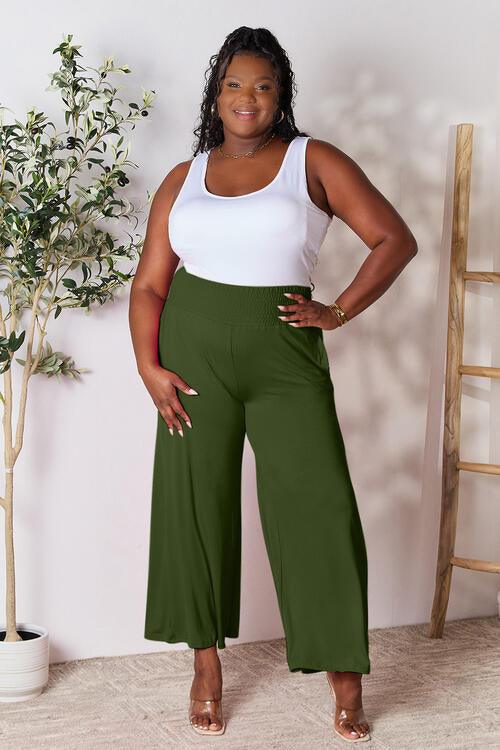 Double Take Smocked Waistband Wide Leg Pants - Pant