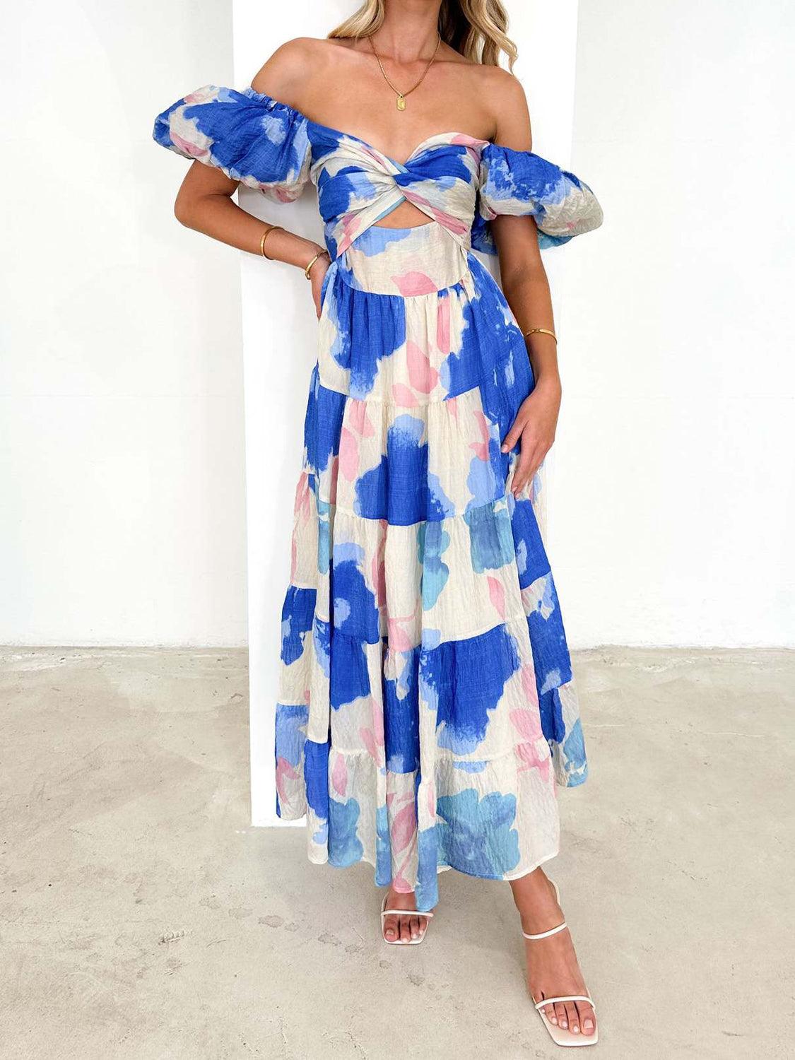 Twisted Printed Off-Shoulder Midi Dress - Dresses