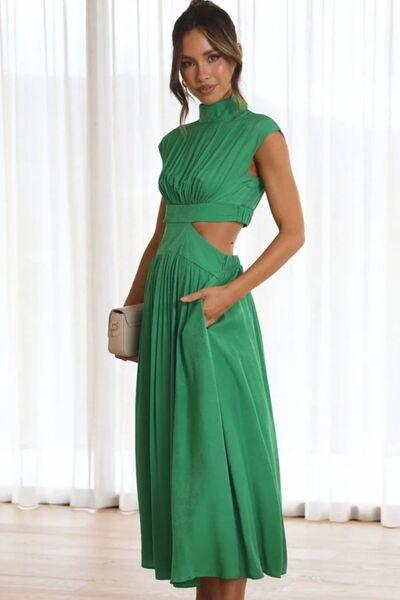 Cutout Mock Neck Sleeveless Maxi Dress - Dresses