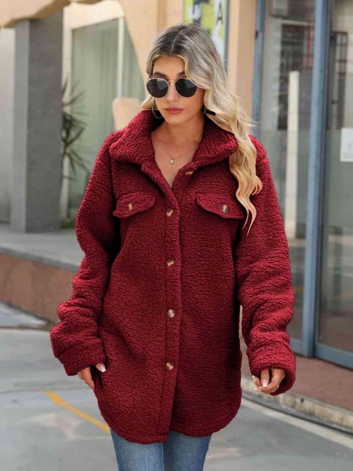 Button Down Sherpa Coat - Coat