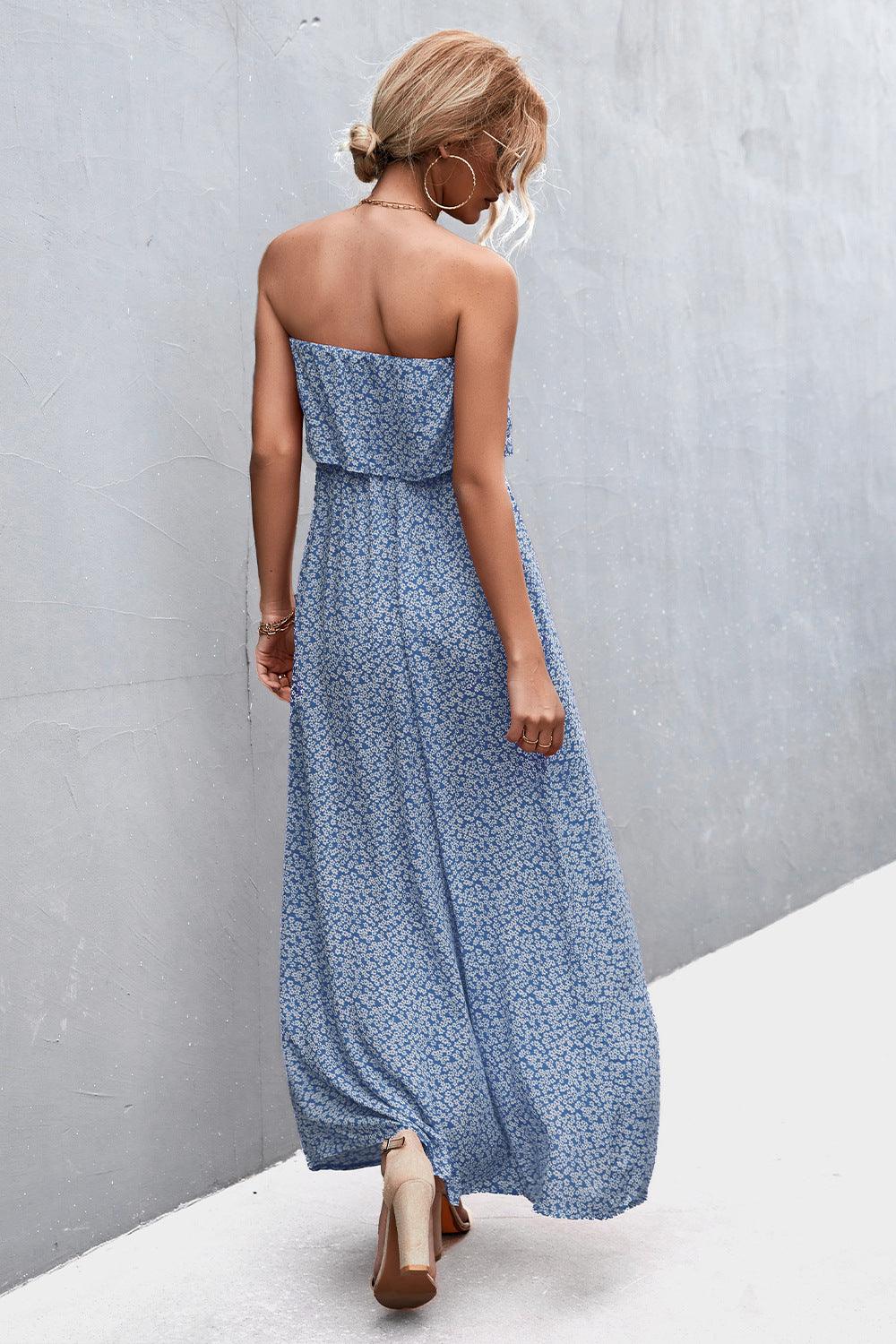 Layered Strapless Split Maxi Dress - Dresses