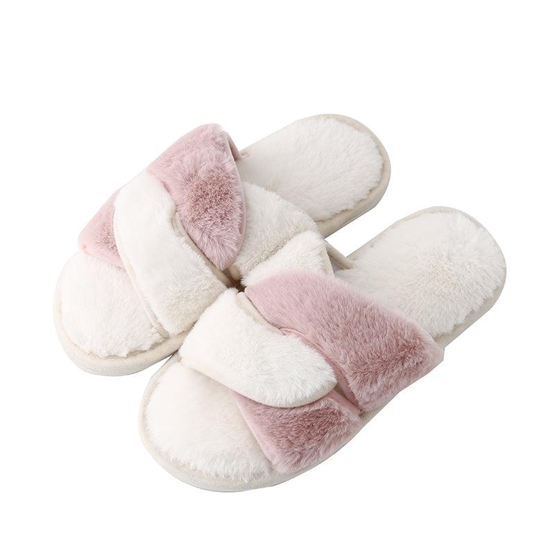 Faux Fur Twisted Strap Slippers - Slippers