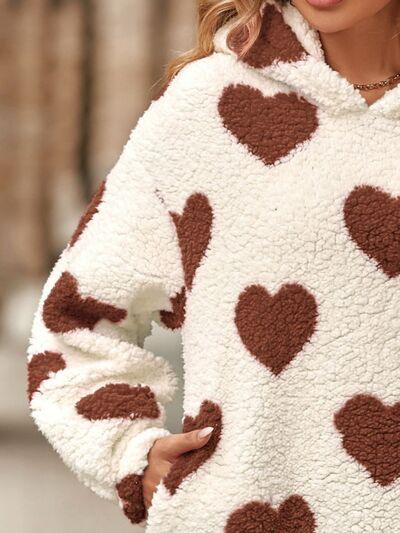 Fuzzy Heart Pocketed Hoodie - Hoodie