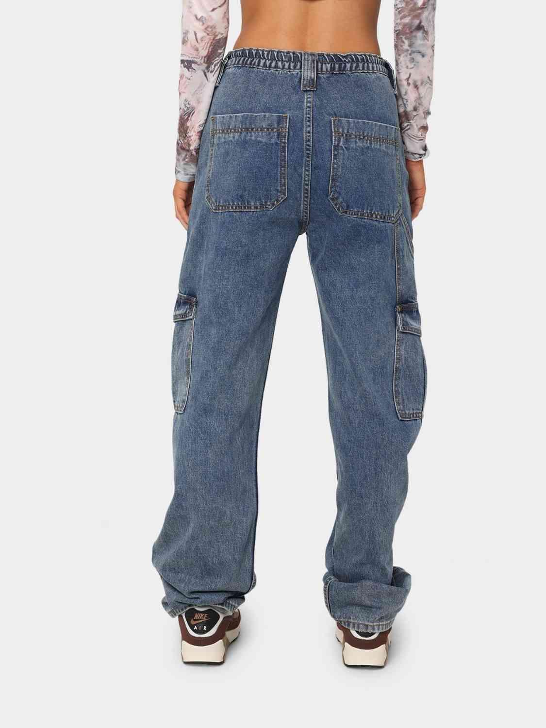 Straight Leg High Rise Cargo Jeans - Jeans