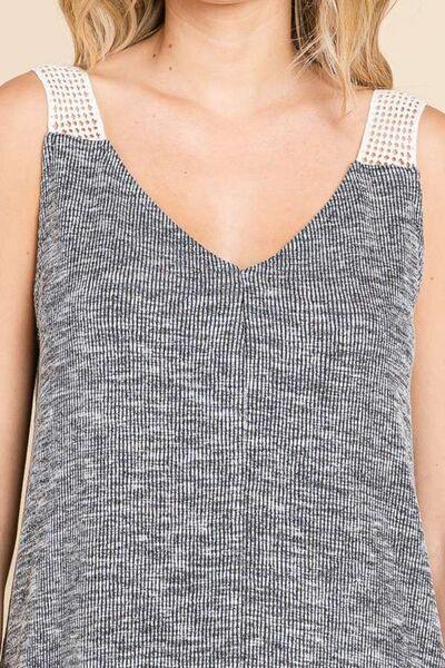 Culture Code Contrast Eyelet Strap Slit Ribbed Tank - Tank