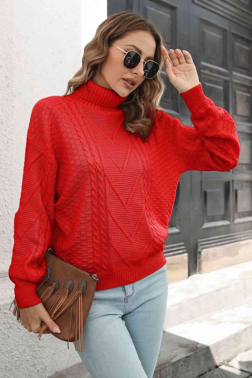 Cable-Knit Turtleneck Sweater - Sweater