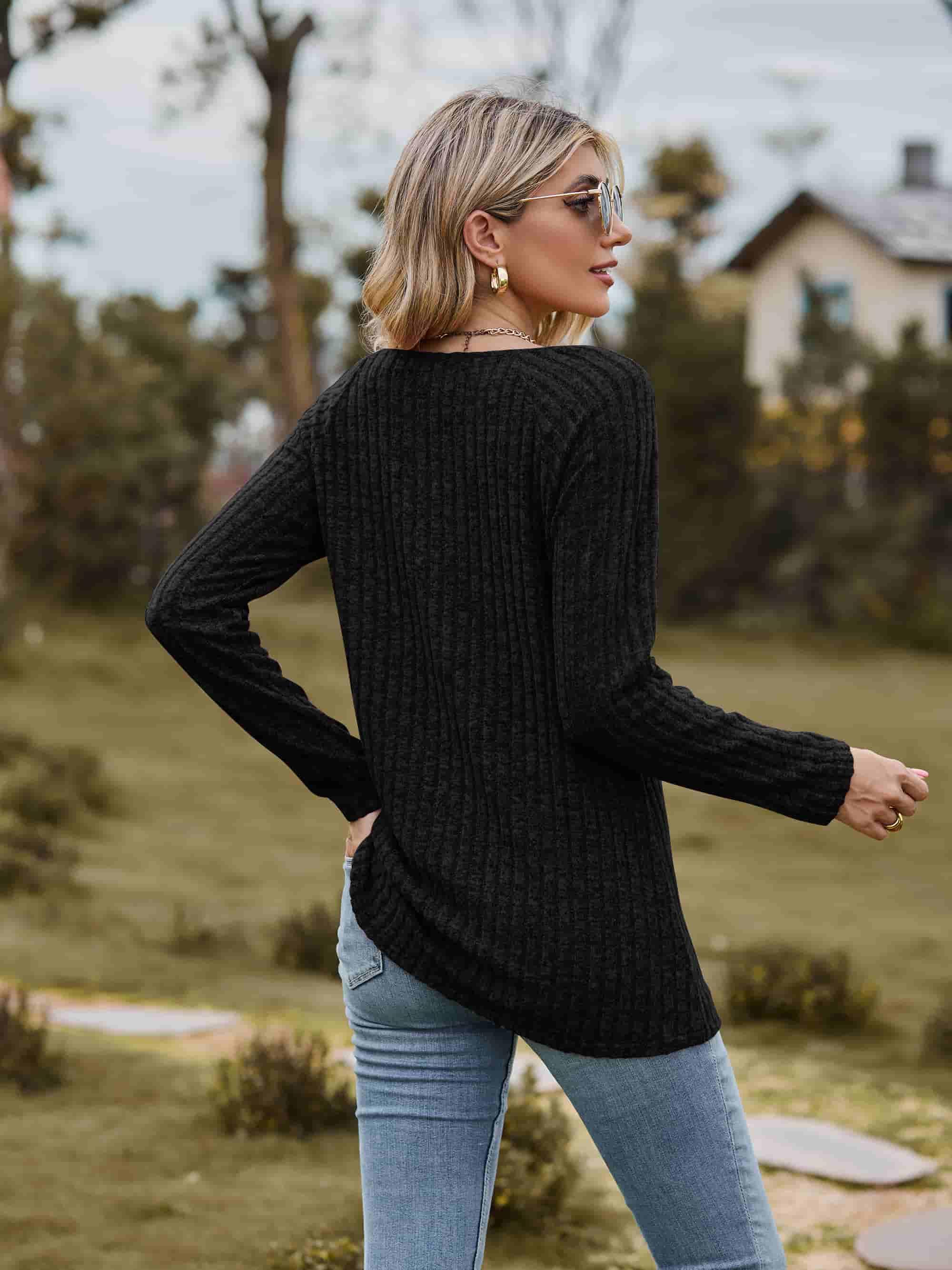 Ribbed Square Neck Long Sleeve Top - Top