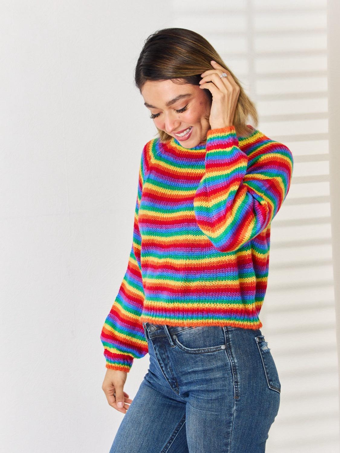 Striped Round Neck Sweater - Sweater