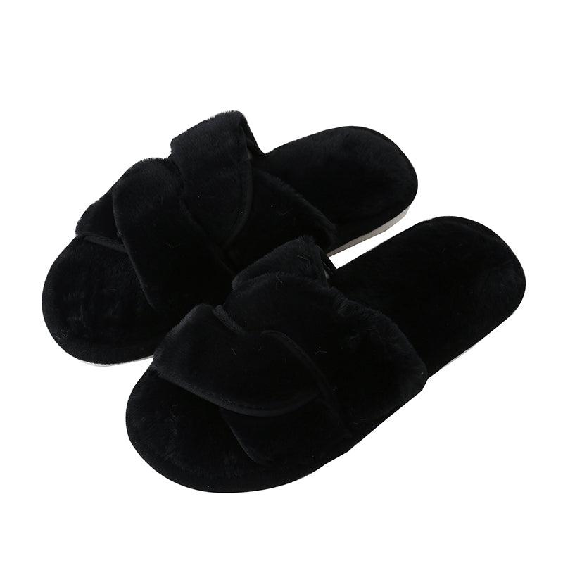 Faux Fur Twisted Strap Slippers - Slippers