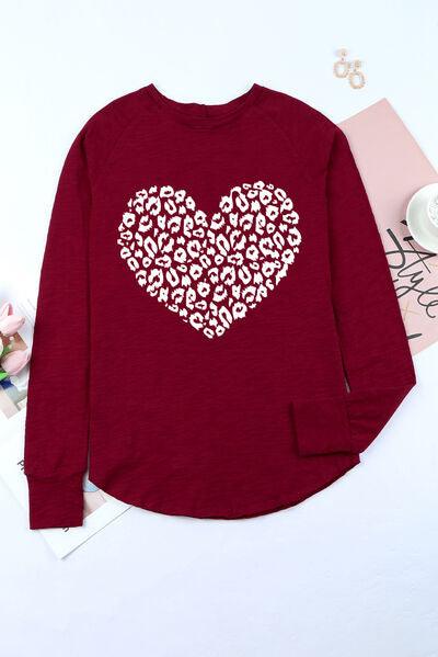 Heart Graphic Round Neck Long Sleeve T-Shirt - T-Shirt