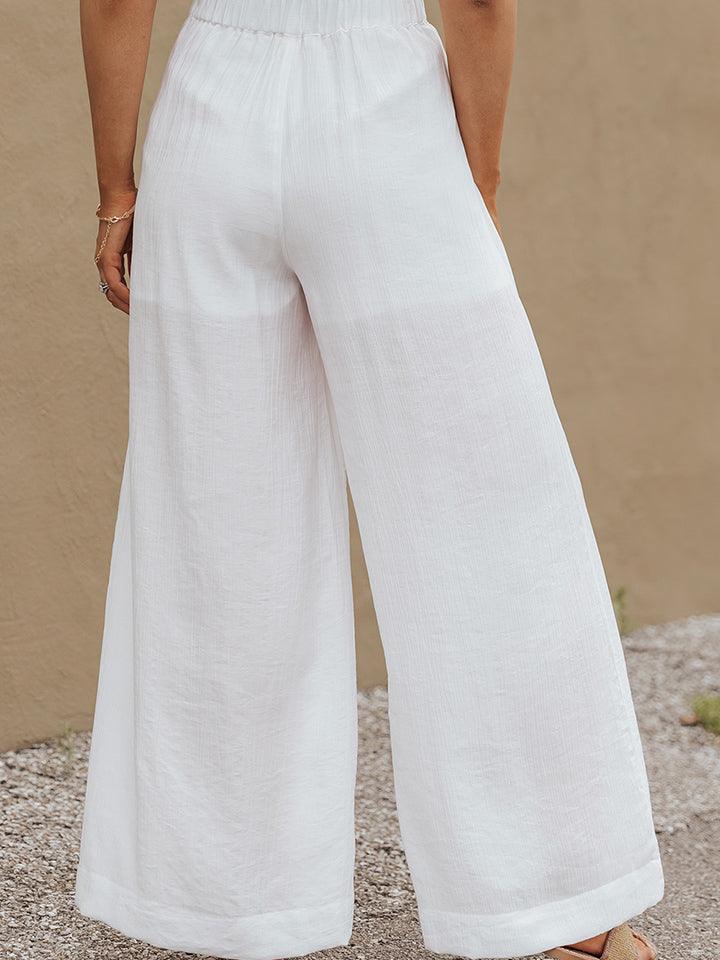 Wide Leg High Waist Pants With Pockets - Pant