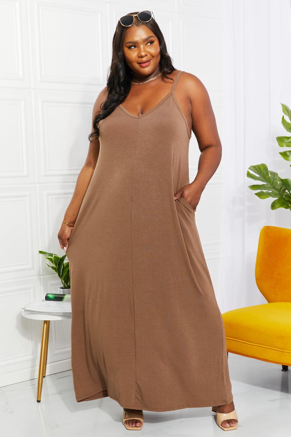 Zenana Full Size Beach Vibes Cami V-Neck Maxi Dress - Dresses