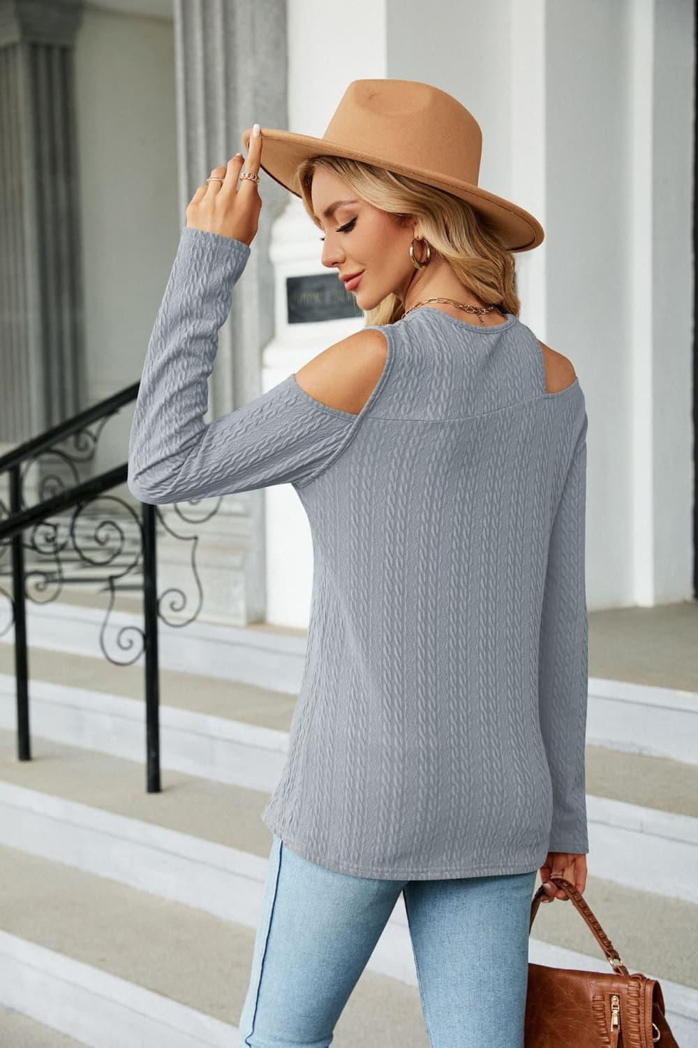 Cold Shoulder Long Sleeves Top - Top