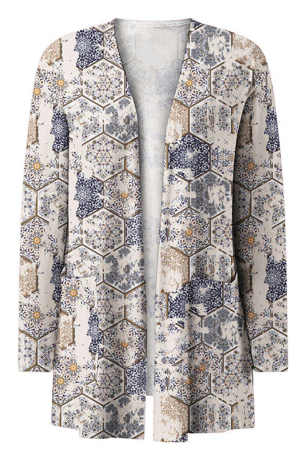 Printed Long Sleeve Cardigan - Cardigan