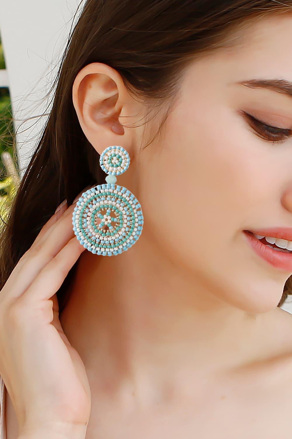 Beaded Boho Style Round Shape Dangle Earrings - Earring