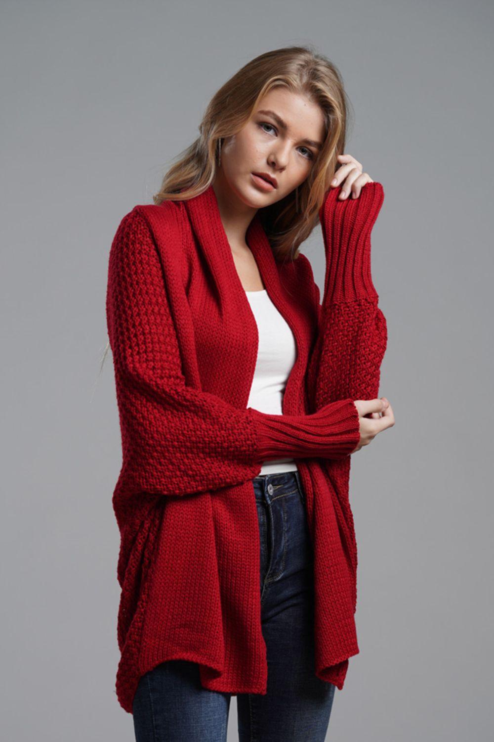 Dolman Sleeve Open Front Longline Cardigan - Cardigan